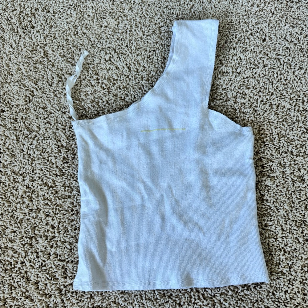 Bassike White One-Shoulder Tank Top